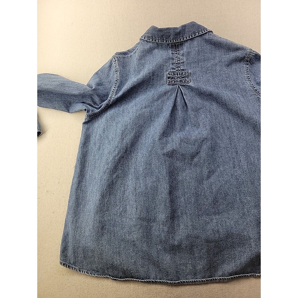 J. Jill Women's XS Blue Jean Denim Casual Collared Button-Up Blouse Western LS - Picture 9 of 10